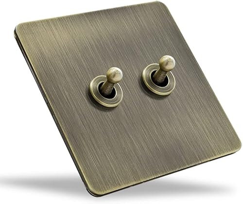 BPABDEITR Interruptor de luz de palanca, Interruptor de luz de palanca antiguo de bronce, 1-4 entradas, 2 vías, 86 tipo, interruptor intermedio de latón macizo hecho a mano(2 gang)