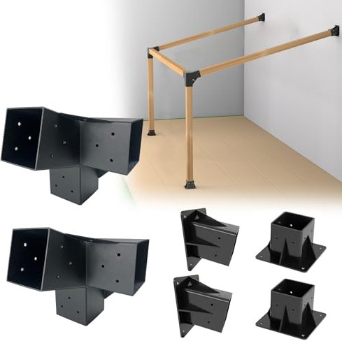15° Angled Pergola Kit 4x4(Inner 3.64x3.64), 2PC 3-Way Slanted Pergola Roof Bracket, Post Base-Lean Corner Bracket Kit-DIY Gazebo Brackets-Hardware Kit for Outdoor Wood Beams Sunroom Carport Cabin
