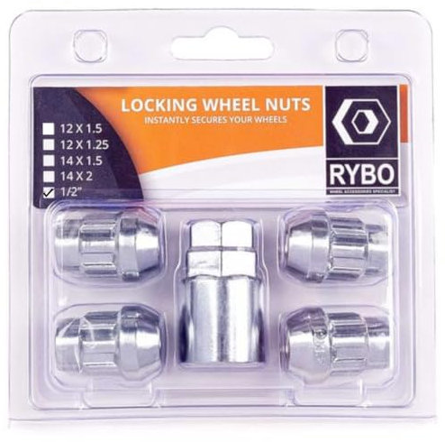 RYBO Set of 4 Alloy Wheel Locking Nuts, Silver (M14 x 2.0)