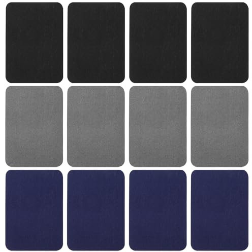 Wanmu Premium Polyester Fabric Iron-on Repair Patches Inside & Outside, 12 pcs Multi-Colored Sew on Repair Patches for Clothing, Strongest Glue Cotton Clothing Repairs Decorating Kit 10.5 × 7.5 cm