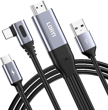 Cavo HDMI a USB-C a 90 gradi, 2,5 m, supporta Touch, 4K@60Hz Cavo convertitore HDMI a Tipo C (maschio a maschio), compatibile con Xreal Air, Nreal Air, Steam Deck Dock, PS5, Xbox, monitor portatile