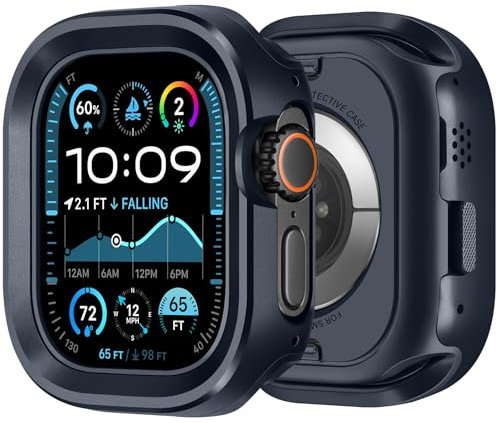 Bisikor Funda 2 en 1 Metal Compatible con Apple Watch Ultra 2/Ultra 49mm Carcasa, Protector Resistente con Cubierta de Silicono Antigolpes para iWatch 49mm (Azul)