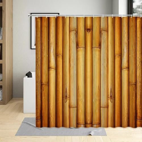 Tenda Doccia 200x200 cm in Bambù, Tenda da Bagno Rustica Vintage per Doccia e Vasca, Poliestere Impermeabile con Gancio per Decorazioni da Giardino e da esterno, Marrone, 200L x 200A cm (1 Pannelli)