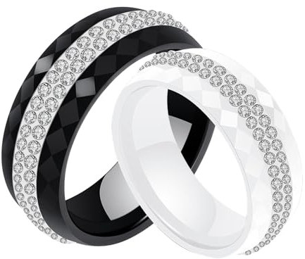 AMDXD Schmuck Keramik Ringe 8mm, Trauringe Zirkonia Pave Elegante Polished Hochzeit Ehering Verlobungsring, Schwarz, Gr.62 (19.7)