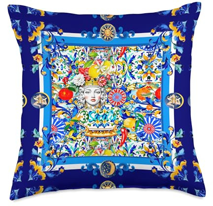 Summer colorful Sicilian Moor’s head inspired lemon art Throw Pillow