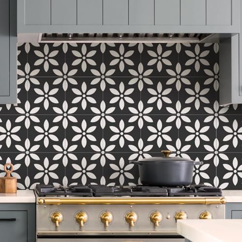 Piastrelle Adesive Cucina 20x20 cm Modello Bianco Nero Piastrelle Adesive Bagno Impermeabile Pavimento pvc Adesivo Mobili Decorazione Mattonelle Adesive Antiolio Piastrelle Adesive (24 Pezzi)