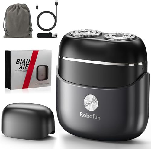 Robofun Mini Rasierer Elektrischer Herren Tragbarer, IPX6 Wasserdichter Multifunktionaler Herren, Tragbarer Stumm Waschbar Mini Elektrorasierer(Schwarz)