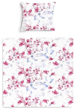 Amilian Baby Bettwäsche Set 2-teilig – 80x80 & 35x40 cm – Kinderwagen, Wiegen, Stubenwagen geeignet – Bettwäsche für Jungen und Mädchen – 100% Baumwolle - Flowers