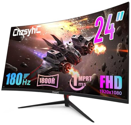 ChzsyhC Monitor da gioco curvo da 24 pollici, 180 Hz, FHD 1080P (1920 x 1080), curvatura 1800R, MPRT da 1 ms, FreeSync, porte HDMI 2.0 e DP 1.4, compatibile con montaggio VESA, cavo HDMI incluso