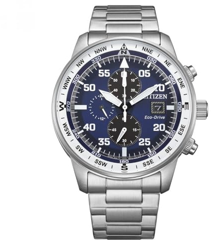 Citizen Aviator Chrono Herren-Armbanduhr, Edelstahl, blau, CA0880-58L