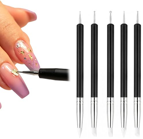 hankousi Set di 5 pennelli in silicone, a doppia punta, strumenti per modellare e scolpire argilla nera, pennelli per nail art e gel per design fai da te
