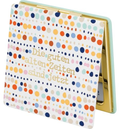 Sheepworld Taschenspiegel Motiv Gute Zeiten | Kleiner Spiegel für unterwegs, 7,2 cm x 7,2 cm, Metall, Spiegelglas, Kunstleder | Geschenk für Freundin, Mama, Kollegin | 74983