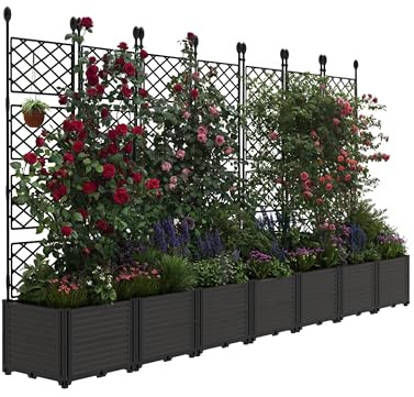 Hochbeet mit Rankgitter & Sichtschutz, Modulares Vertikal-Pflanzsystem für Kletterpflanzen, Gemüse & Blumen, Wetterfest & Freistehend, 7 Module, 294 x 160 cm, für Balkon, Terrasse & Garten