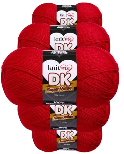 Knit Me DK Wolle 5x100g Vorteilspack – Weiches Acrylgarn zum Stricken & Häkeln, 1500m, pflegeleichtes Garn für Schal, Mütze, Decke, Pullover & Amigurumi (Rot)