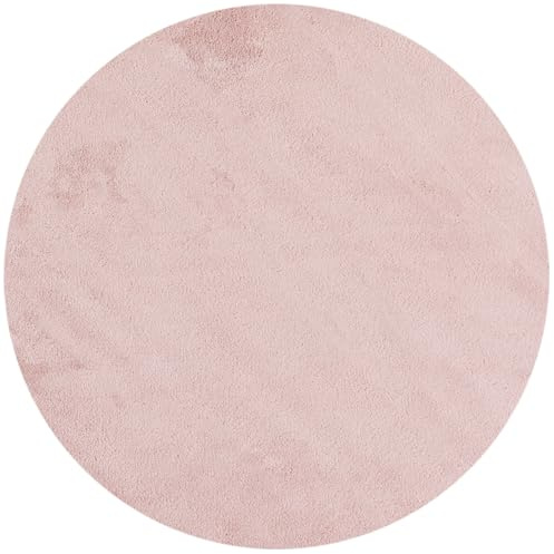 KADIMA DESIGN Designteppich Unifarben Zeitlos Pflegeleicht Praktisch Waschbar Microfaser Rund Rosa 200x200 cm Wohnzimmer Flur rutschfest Fußbodenheizung geeignet Gekettelt Diele Oeko-TEX | Lech