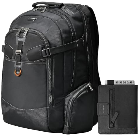 Everki Business 120 Laptop Rucksack mit Regenschutz & RFID-blockierender Slim Bifold Geldbörse, 40L Rucksack, großes Fach für Laptops bis zu 18,4, 180° Klapp-Design, gepolstertes Fach