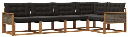 vidaXL Outdoor-Sofagarnitur mit Kissen 5 pcs Natürlich und Schwarz, Moderne Gartenmöbel, Sofa-Kollektion und robuste Terrassenbestuhlung, gemütliche Lounge-Einheit