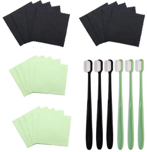 Jewellery Cleaning Kit with 6 Soft Brushes & 20 Polishing Cloths, Gentle Cleaning Tools, Tarnish Removal & Shine Care for Cleaning Platinum, Gemstones, Coins, Earring Ring