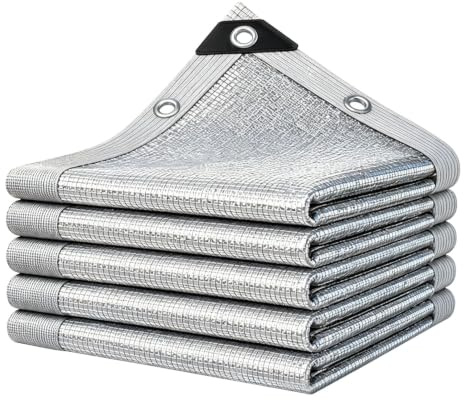 3x5m Filet d'ombrage réfléchissant en Feuille d'aluminium Protection UV | Argent Voile d'ombrage Respirant Toile isolante thermique avec œillets,pour balcon,terrasse,jardin,potager,carport,serre