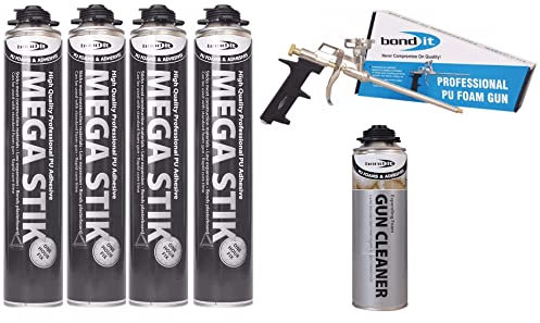 Bond It Mega Stik 750ml Plasterboard Adhesive X 4 With Gun & Cleaner