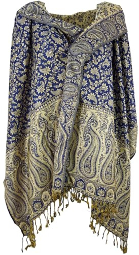 GURU SHOP Indischer Pashmina Schal, Stola mit Paisley Muster, Viskose | Seidig weicher Viskoseschal, vielseitig tragbar, beidseitig nutzbar, unisex, perfektes Boho Outfit.