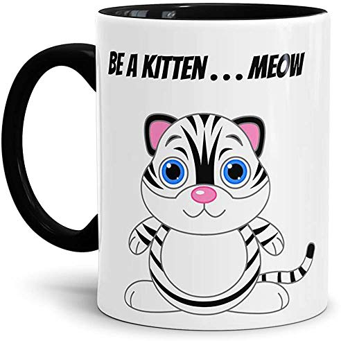 Tassendruck Kitten-Tasse Meow - Innen und Henkel Schwarz Kaffeetasse/Mug/Cup - Qualität Made in Germany