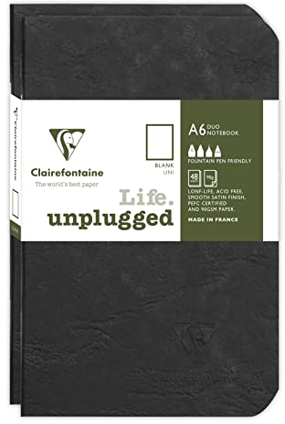 Clairefontaine 734181C - Age Bag DUO Set aus 2 Notizheften 9x14cm , geheftet, 48 Blatt 90g, blanko Schwarz, 1 Set