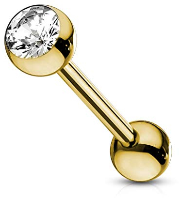 viva-adorno Barbell Piercing Stab Zungenpiercing Ohrpiercing Stecker Hantel Chirurgenstahl 316L beschichtet Zirkonia Z309, Gold