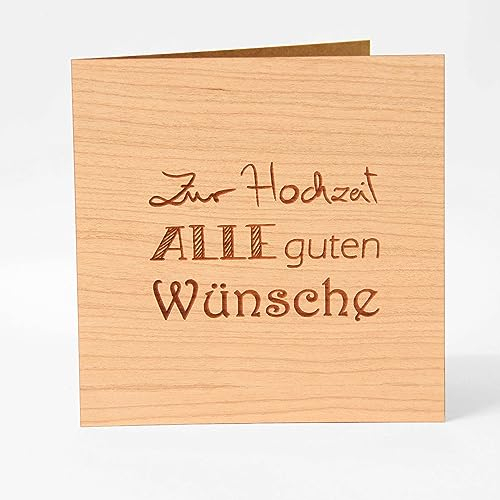 Original Holzgrusskarte - Hochzeitskarte für besondere Glückwünsche zur Hochzeit, Motiv Zur Hochzeit, Kirschholz, Hochzeitsbillet, Glückwunschkarte, Postkarte, Geschenkkarte für Ehepaar