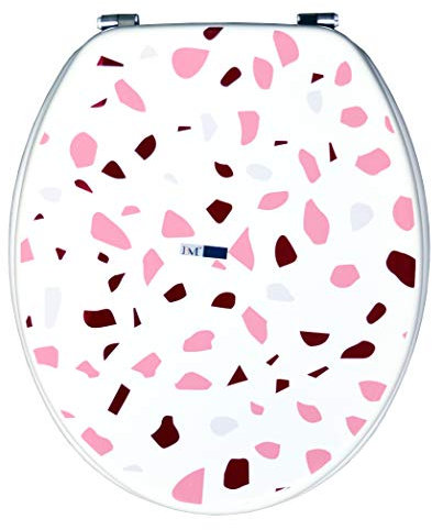 BM 4117 Copriwater Sedile Tavoletta WC Universale Coperchio Toilet Seat Bagno in Legno MDF Anguria Decorato Motivo Terrazzo Sfondo Bianco, Misura Standard Fissaggio dal Basso Cerniere in Acciaio