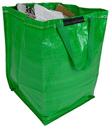 47 Litre Recycling Bag with Top Flap and Handles - Tip Strap - Laminated Wipe Clean Fabric - PREMIUM GRADE - Heavy Duty Woven PP Fabric (1 Bag, Green)