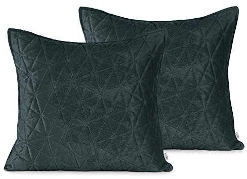 AmeliaHome 2 Kissenbezüge 45x45 cm Anthrazit Silber zweiseitig Steppung Velvet Samt Laila