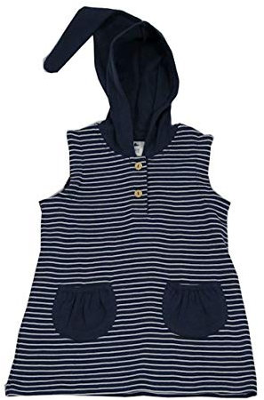 Leela Cotton Baby Kinder Tunika mit Spitz Kapuze Bio-Baumwolle Kapuzenkleid Mädchen (86/92, naturweiß/Indigo)