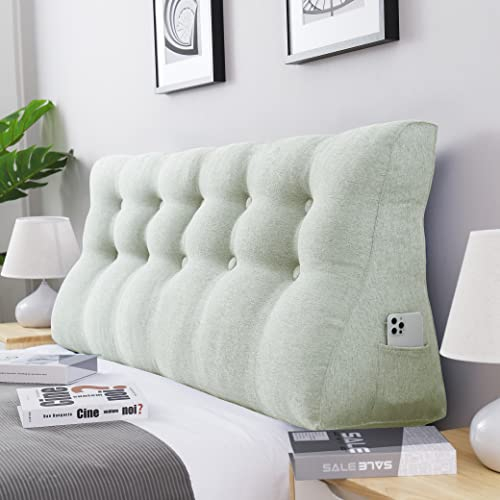 VERCART 55cm Hoches Dickes Rückenkissen Lang Keilkissen Rückenlehne Kissen Großes Wandkissen Lesekissen Nackenstüzkissen Lendenkissen für Bett Kopfteil Gepolstert mit Waschbar Bezug Leinen Wei?160cm