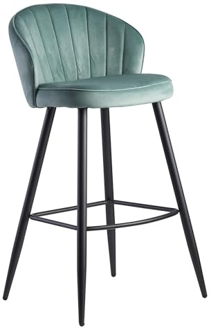 Wohnling Barhocker Samt Hellgrün Hocker mit Lehne 56x102,5x52,5 cm, Küchenhocker Skandinavisch Stoff/Metall 110 kg, Design Barstuhl Tresenhocker, Bistrohocker Gepolstert