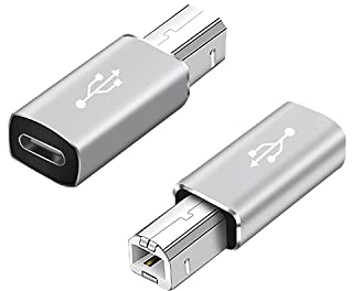 QIANRENON USB C a B Convertitore di StampaType C a MIDI Adattatore di Interfaccia Digitale,Collegare la Tastiera al Telefono ellulare Tramite OTG,per Stampante, Piano Elettrico,Argento,2 Pezzi