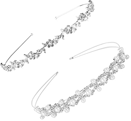Csirnto 2 Stück Haarreif Braut Faux Perlen Strass Kopfband Braut Hochzeit Haarreif Hochzeit Haarband Silber Haarschmuck Braut Haarschmuck Haarreif Silber Haarschmuck Hochzeit Haarband Hochzeit