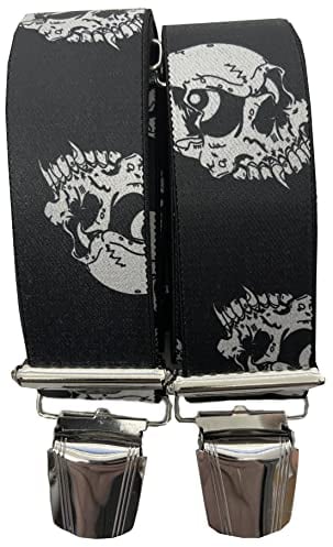 EDERER TOTENKOPF HOSENTRÄGER | UNISEX| 4 starken Metallclips| 35mm breit-110 cm lang| Party| Fasching| Karneval| Totenkopf schwarz ST-022