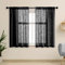 Vorhänge, für Küchenfenster, mit Stangendurchzug, lichtfilternd, aus künstlichem Leinen, halbtransparent, für Schlafzimmer oder Bad, 91 x 122 cm (B x L), 2er-Set, Schwarz