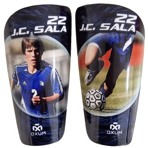 Oxum Sport – Personalisierte Schienbeinschoner für Kinder & Erwachsene mit Foto, Nummer & Name. Inkl. Schutzhülle als Geschenk – Gama One Hércules.