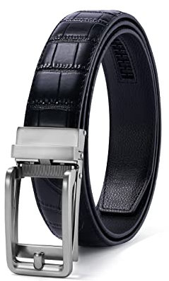 PlusZis 28-60 Herren Ledergürtel mit Ratsche, groß und schlank mit automatischer Schnalle