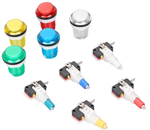 Vikye Arcade-Spiel-Druckknopf, 32 Mm LED-Arcade-Maschinen-Taste 5 Farben LED-Licht Selbstrückstellender DIY-Arcade-Maschinen-Tastenschalter für Gamepads