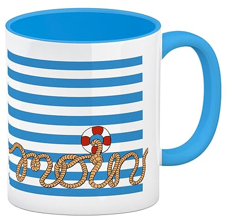 speecheese Kaffeebecher Hellblau mit Moin-Schriftzug und Rettungsring