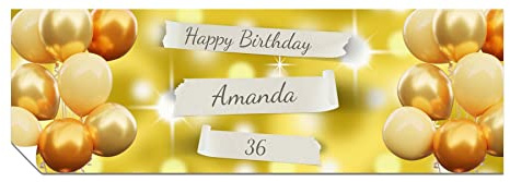 Personalised Birthday Banner, Add Name and Age, Gold Sparkles Party Poster | Happy Birthday Wall Decoration for Women, for Men, Heavyweight Paper, Vivid Print, Custom 1 x 6ft, Him or Her