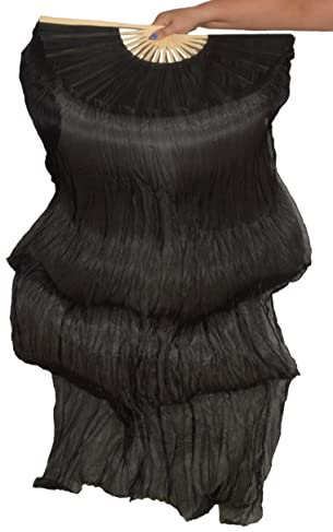 Veil Fan Dance Fan Veil Silk Fan Wings Belly Dance 1 Pair (Black)