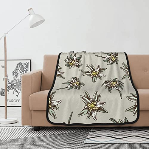Decke, nahtloses Muster mit H und gezeichnetem farbigem Edelweiß, Warmer Flanell-Fleece-Plüsch-Sofa-Überwurf als Bettdecke/Bettwäsche, 102 x 127 cm