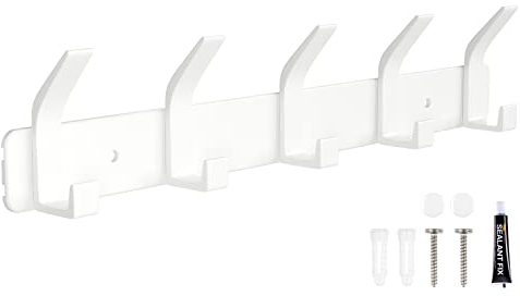 Sarsumir Porte Manteau Mural Patere Murale, Crochet Salle De Bain Avec 5 Crochets Pour Suspendre Sac à Dos, Veste, Chapeau, Porte Manteau Pour Porte - Blanc