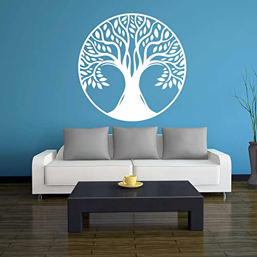 Wandtattoo - Baum des Lebens - 1 - Lebensbaum Weltenbaum - 120x120 cm - Weiss - Dekoration - Wandaufkleber - für Wohnzimmer Kinderzimmer Büro Schule Firma