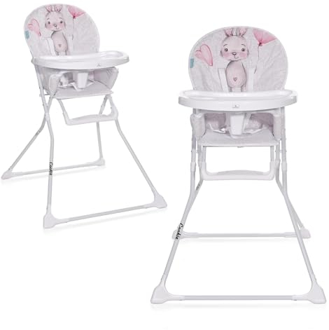 Lorelli Kinderhochstuhl klappbar, Kinderstuhl Cookie, Hochstuhl für Babys ab 6 Monate bis 15 kg, klappbarer Babyhochstuhl mit 5-Punkt-Sicherheitsgurt, weiß