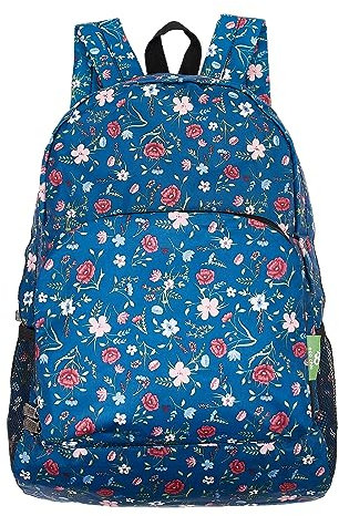 ECO CHIC Sac à dos pliable léger | Sac à dos durable résistant à l'eau | Se replie dans une pochette pour le rangement (Floral Marine)